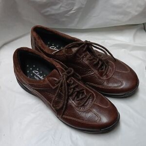 Clarks Wave Women's Brown Leather Shoes Size 10 Preowned